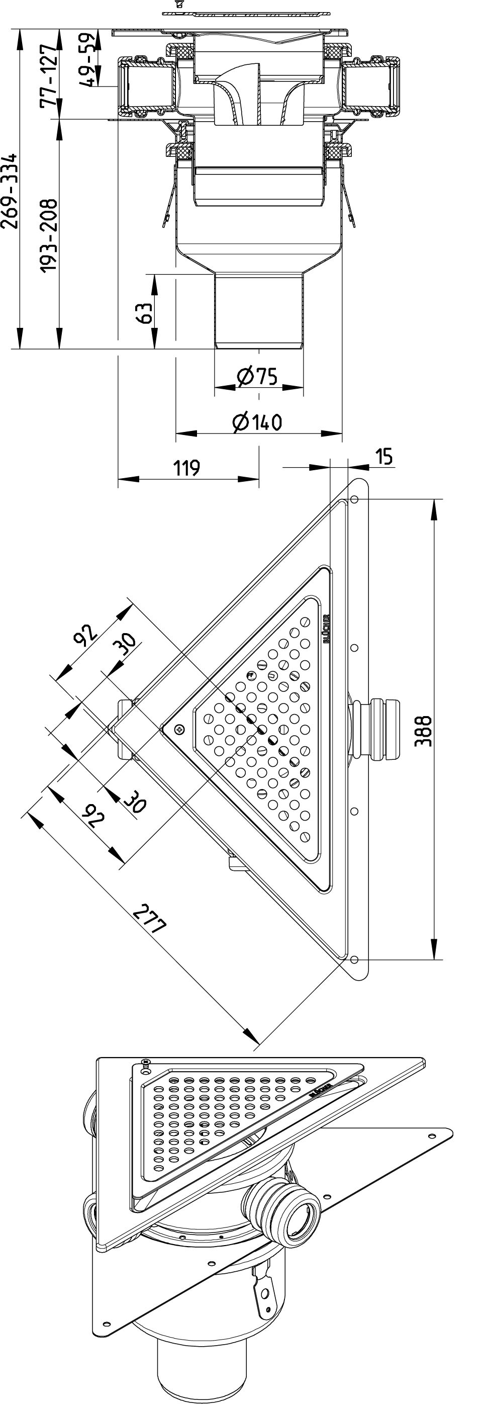 Line Drawing - Drain-Sheet membrane-Triangular