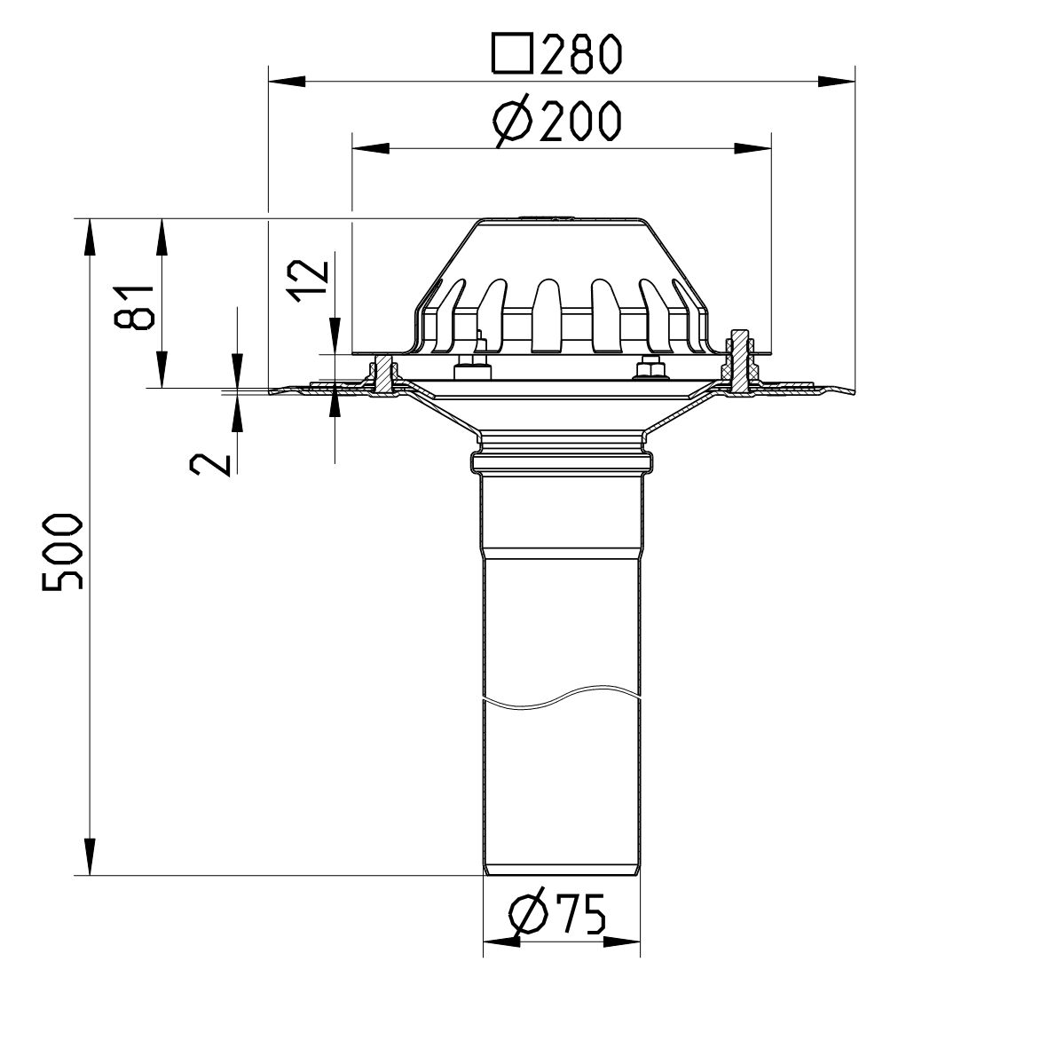 Line Drawing - Drain for gravity-single ply membrane