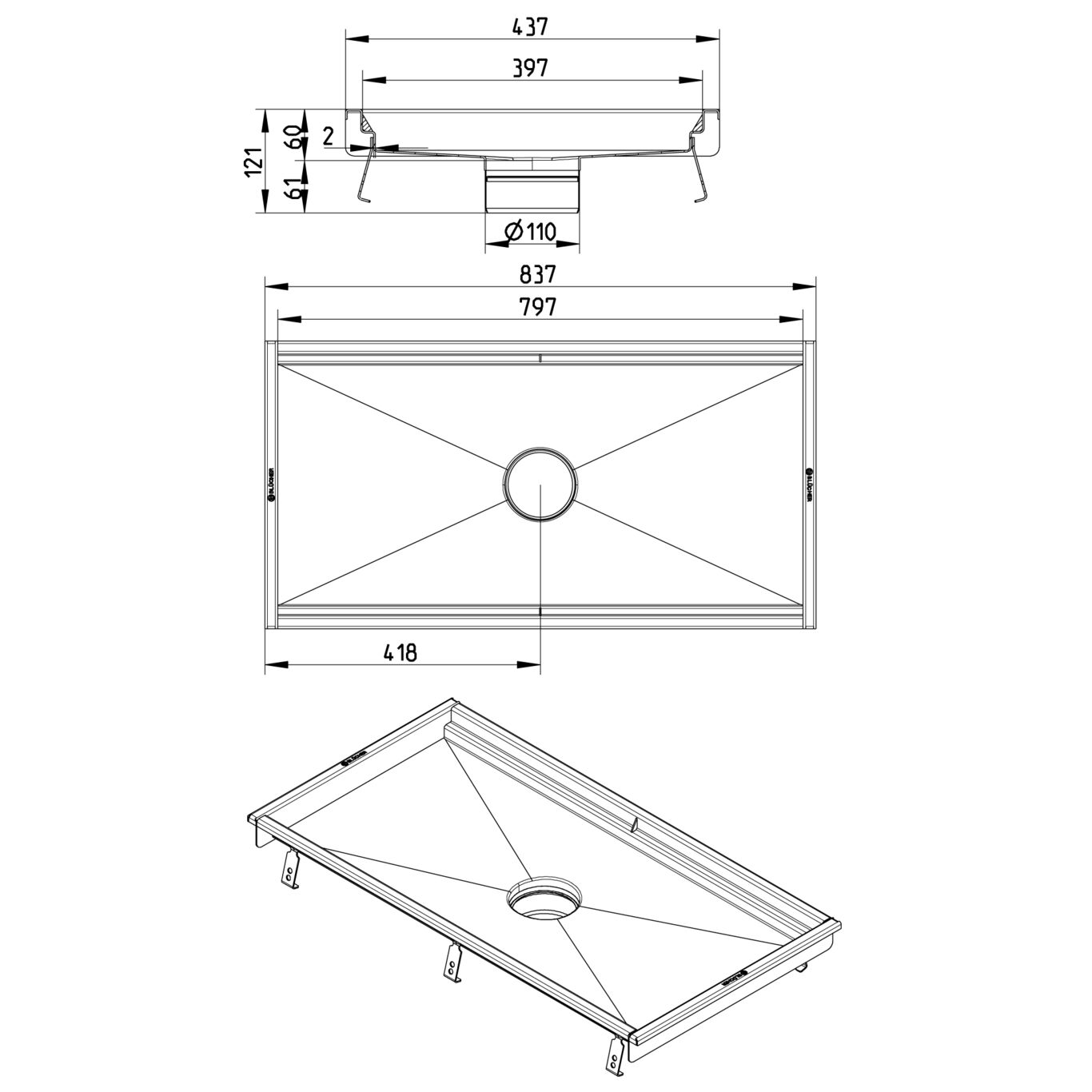 Line Drawing - Kitchen channel-No membrane