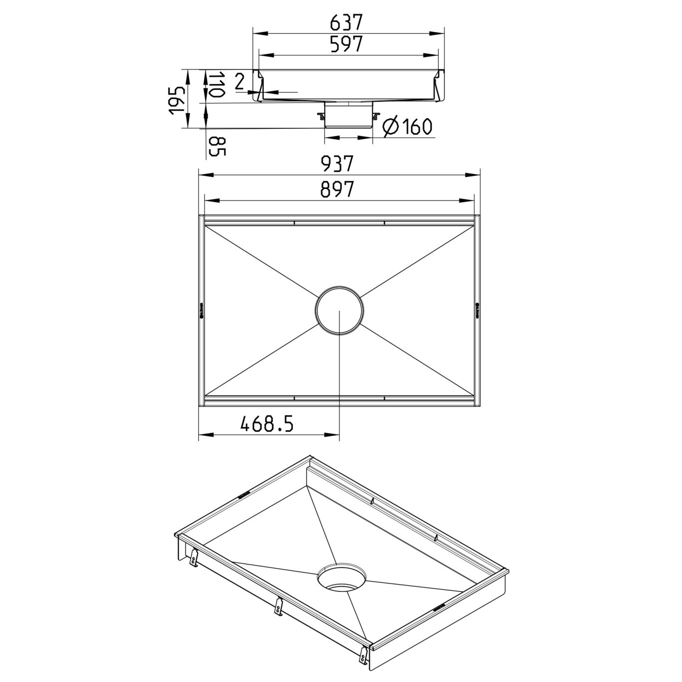 Line Drawing - Kitchen channel-No membrane