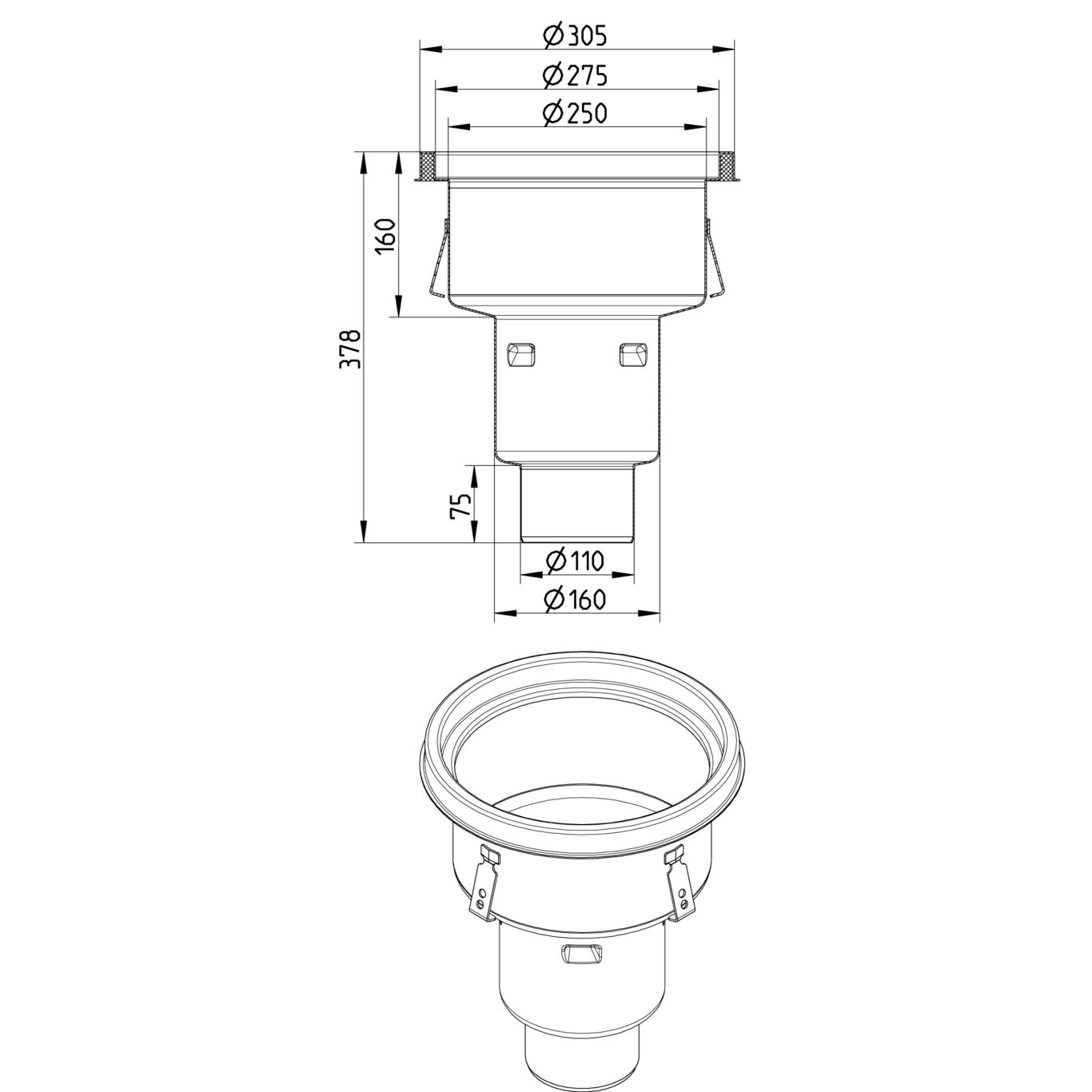 Line Drawing - Drain-No membrane-305