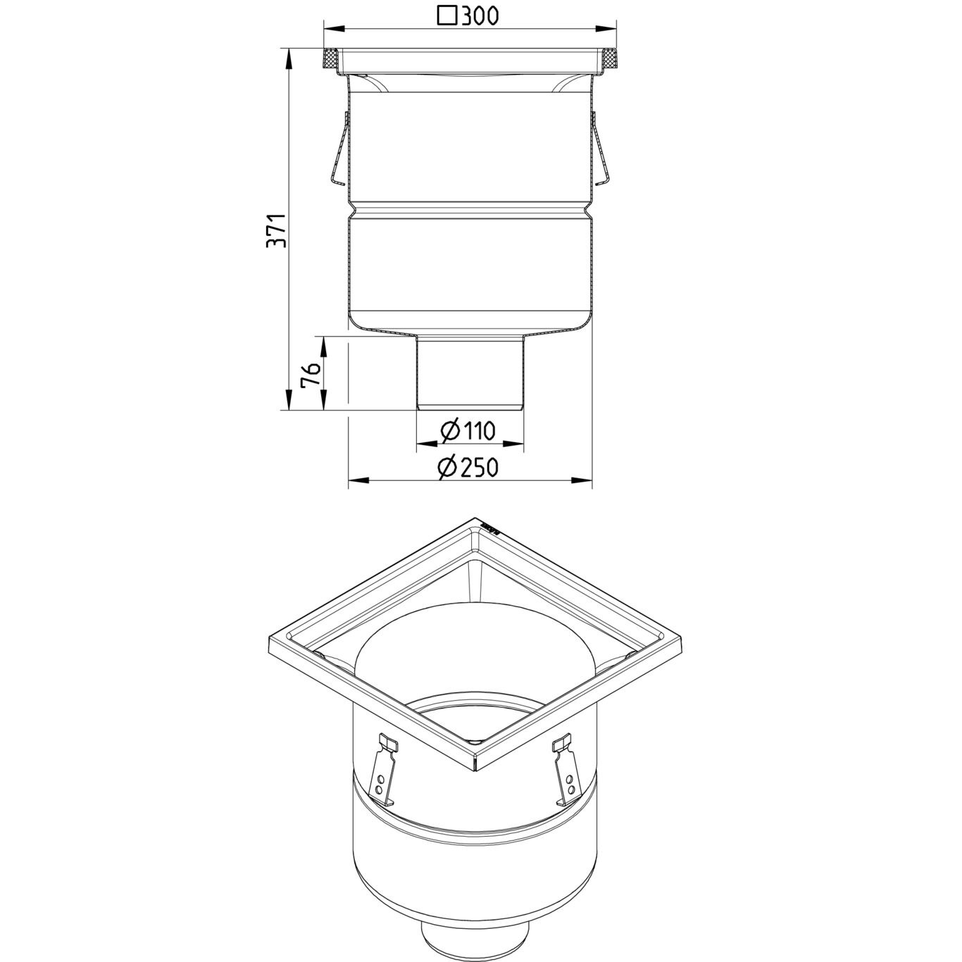 Line Drawing - Drain-No membrane-300