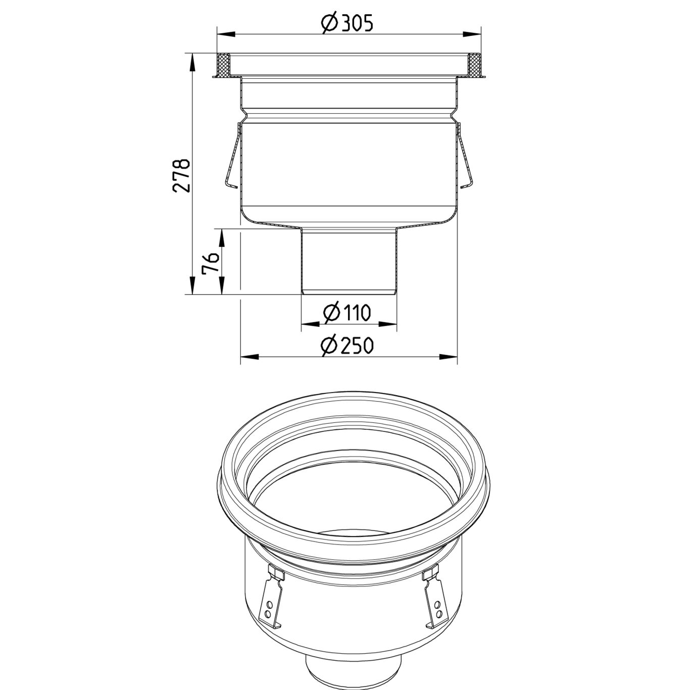 Line Drawing - Drain-No membrane-305