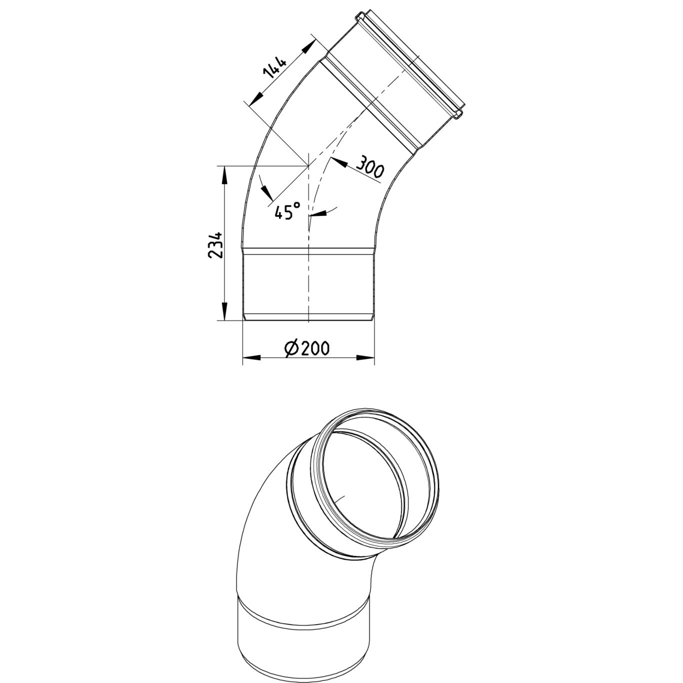 Line Drawing - Bend-45-large radius