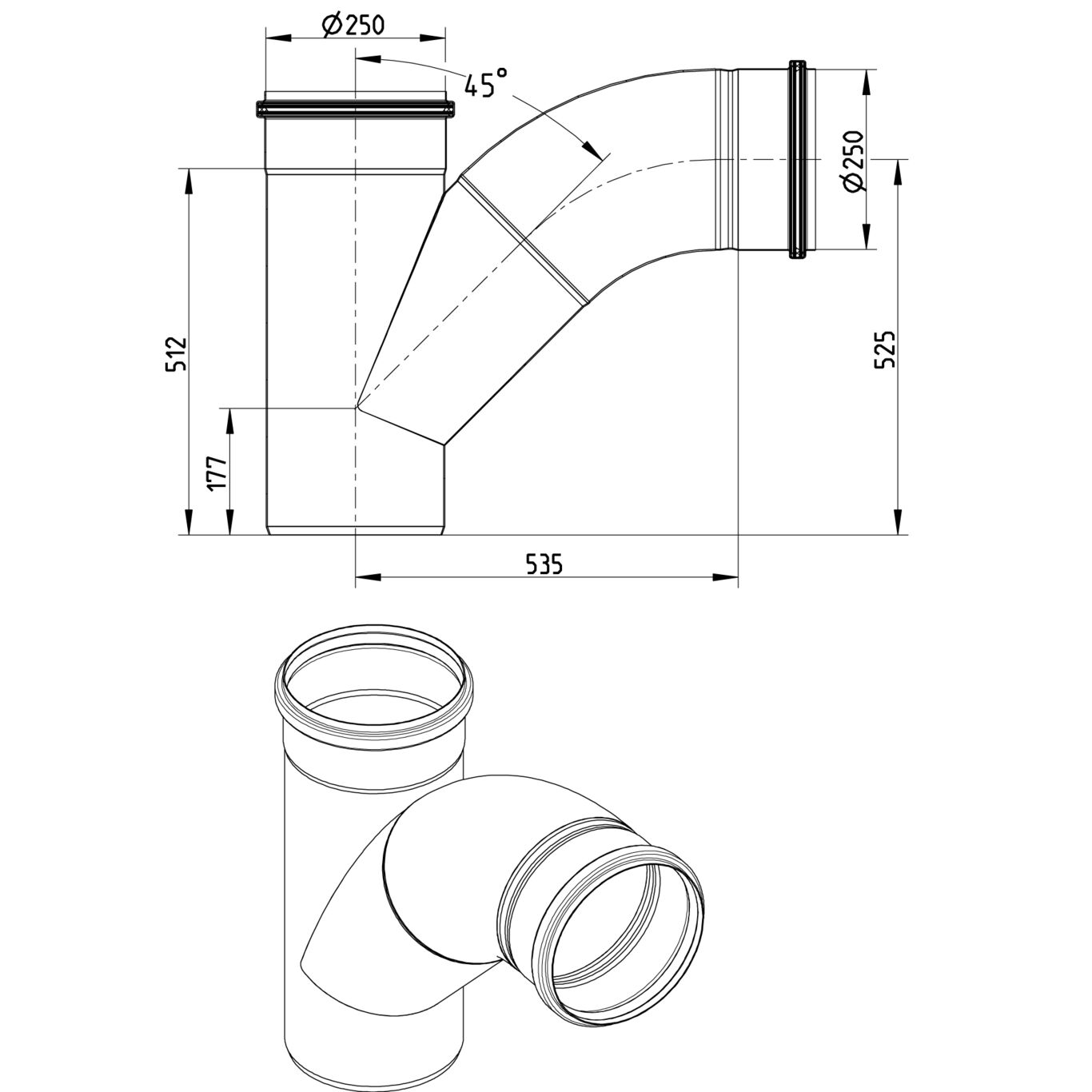 Line Drawing - Swept branch-87.5-long bend