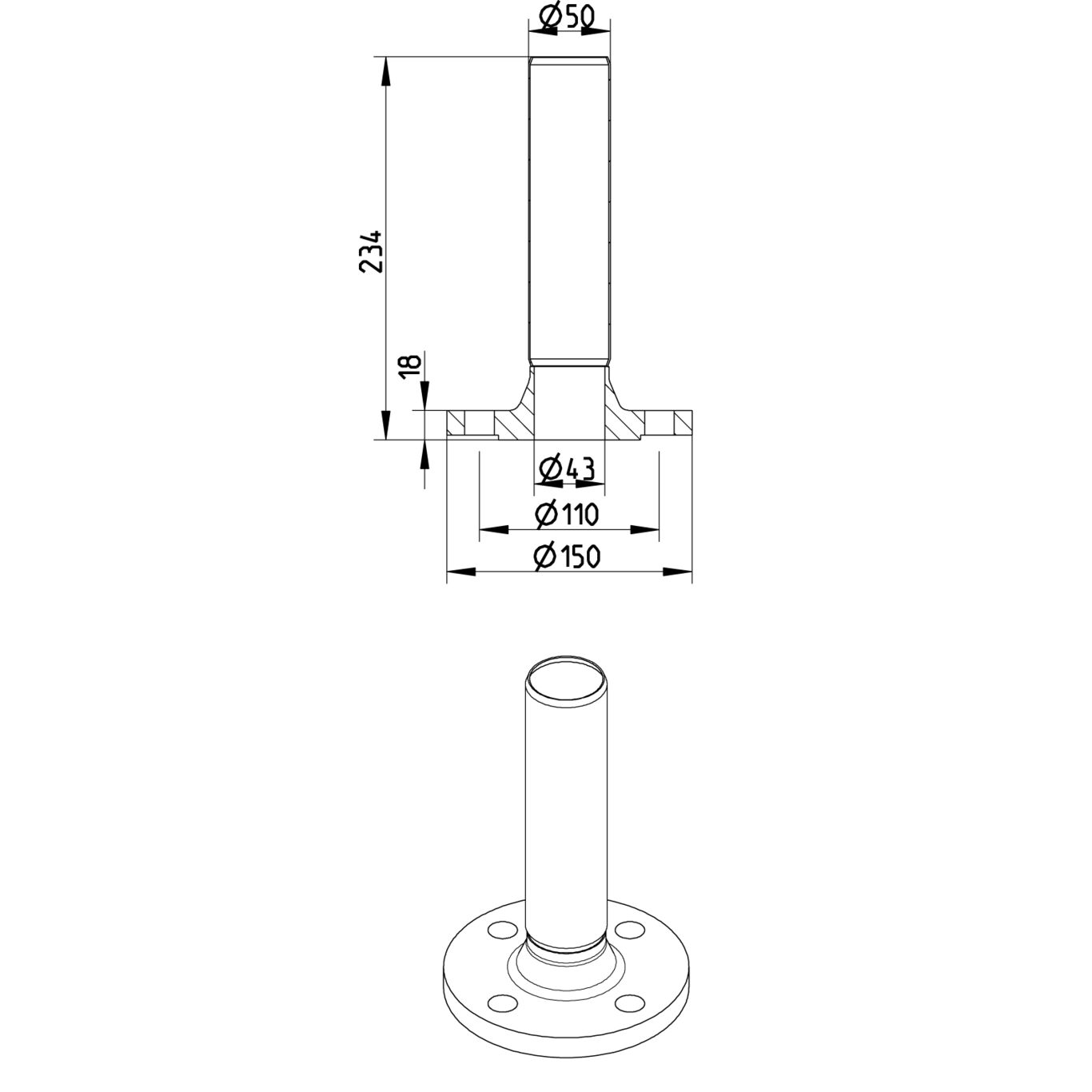 Line Drawing - Adaptor-flange-DIN