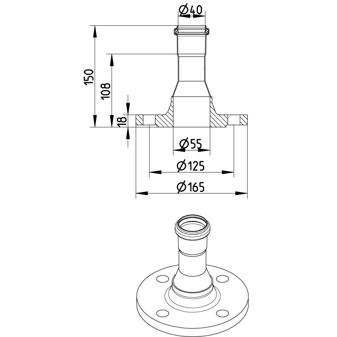 Line Drawing - Adaptor-flange-DIN