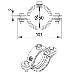 Line Drawing - Pipe hanger-EPDM-UNC threaded